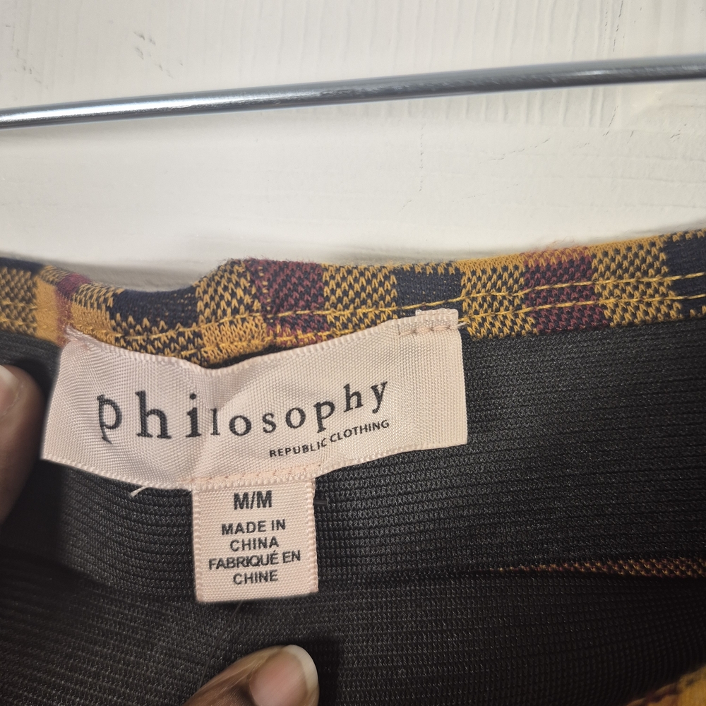 Philosophy Republic Mustard & Burgundy Plaid Flare High Waist Pants Size: M - Picture 8 of 10